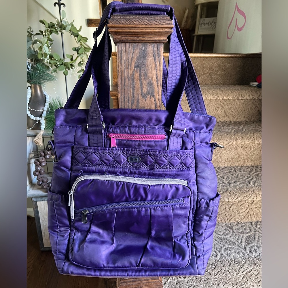 LUG ACE Purple Quilted Tote Travel Bag RDIF Airport Multiple Pockets Waterproof